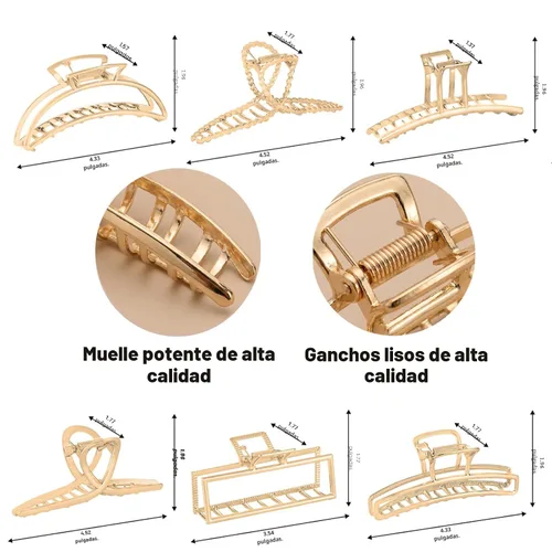 Miniatura 5 de LUKACY Paquete de 6 pinzas de metal grandes para el cabello, pinzas de pelo doradas grandes de 4 pulgadas, pinzas de pelo perfectas para mujeres