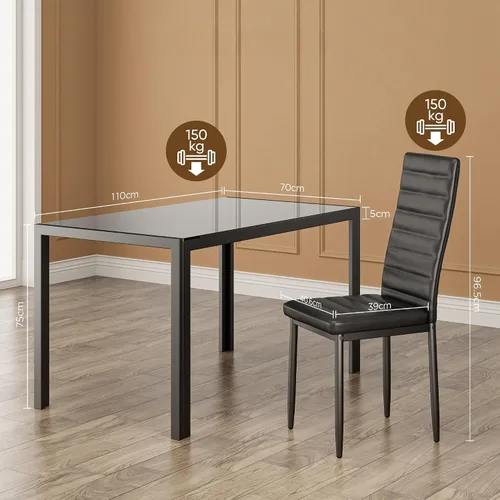 Miniatura 9 de Bealife Juego de mesa de comedor de cocina para 4, juego de mesa y sillas de vidrio templado de 5 piezas moderno para el hogar, cocina, sala de Negro