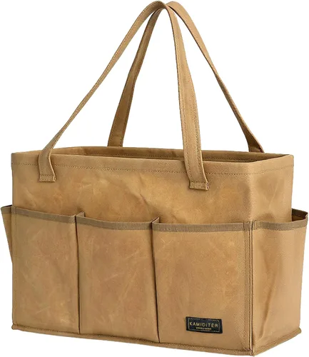 Miniatura 9 de Bolsa de herramientas de lona encerada duradera de 16 onzas con marco de metal, bolsa de almacenamiento de herramientas tipo tote grande plegable