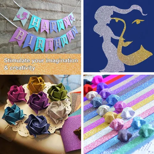 Miniatura 7 de 40 hojas de cartulina con purpurina de 20 colores, cartulina de papel BetyBedy Cricut, purpurina brillante sin desprendimiento, papel A5