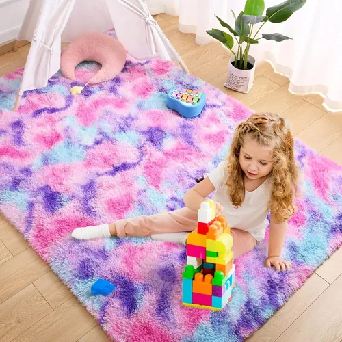 Miniatura 2 de AROGAN Alfombras de área suaves de arco iris para habitación de niñas de 6x9 pies, alfombras esponjosas de dormitorio para niñas, alfombra