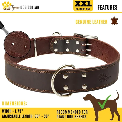 Miniatura 5 de ADITYNA Collar grande de cuero para perro, collar de perro XXL para razas gigantes como mastín (gigante: cuello de 30 a 36 pulgadas, marrón)
