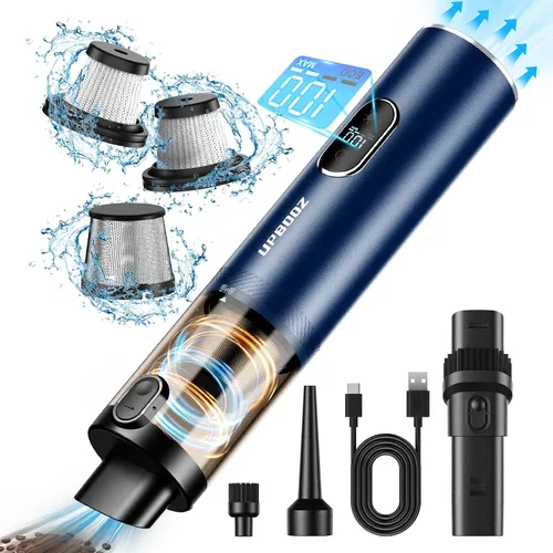 Upbooz Aspiradora de mano inalámbrica, aspiradora de automóvil con potente succión de 14000 PA con luz LED, plumero de aire 2 en 1, mini aspiradora