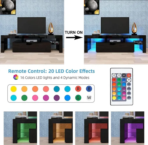 Miniatura 5 de Soporte de TV Centro de entretenimiento con 20 efectos de color LED, consola de sala de estar, gabinete de almacenamiento, soportes de televisión