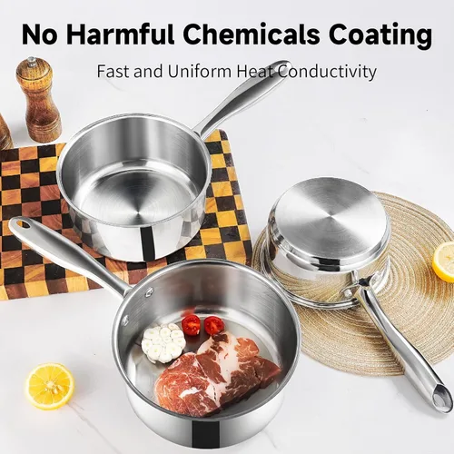 Miniatura 2 de SLOTTET Juego de ollas de acero inoxidable de 1, 2 y 3 cuartos con tapa, 6 piezas de ollas antiadherentes, ollas pequeñas de cocina, compatible