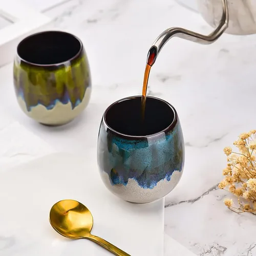 Miniatura 6 de Juego de 4 mini tazas de café expreso de cerámica de 3 onzas, tazas de café expreso, tazas de café de porcelana, tazas Demitasse, estilo moderno sin
