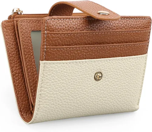 Miniatura 12 de GOIACII - Cartera pequeña para mujer de cuero genuino con bloqueo RFID, bolsillo con cremallera, plegable, tarjetero con ventana