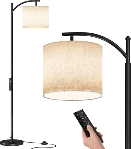 SUNMORY Lámpara de pie de arco, moderna lámpara de pie con control remoto y bombilla regulable continua, lámparas de pie de metal con pantalla Negro