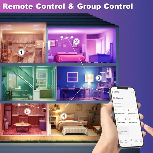 Miniatura 6 de Bombilla inteligente A15, bombillas LED WiFi E26, equivalente a 5 W a 40 W, cambio de color RGB regulable, compatible con Alexa Google, solo WiFi