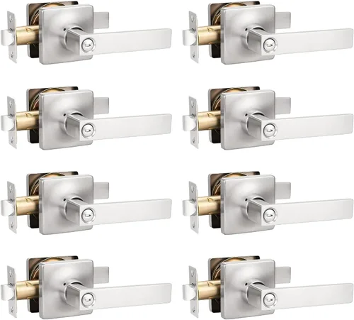 Miniatura 17 de GOBEKOR Paquete de 1 palanca de paso, manijas de puerta rectas de níquel satinado para cerradura de puerta de armario, manija cuadrada de puerta