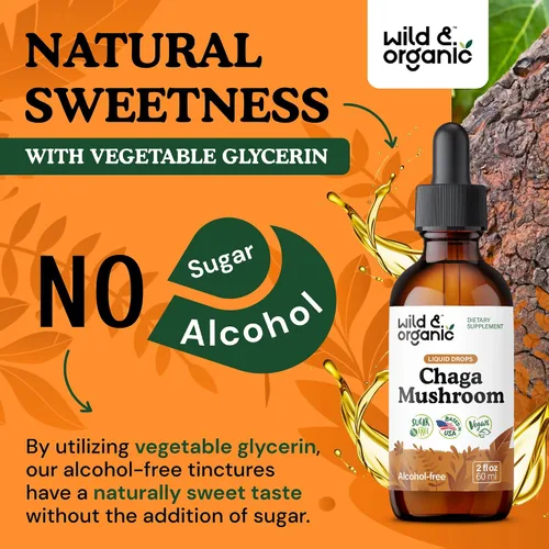 Miniatura 6 de Wild & Organic Tintura de hongos Chaga - Apoyo inmunológico con extracto líquido de hongo Chaga - Suplemento de gotas de inmunidad - Vegano, sin