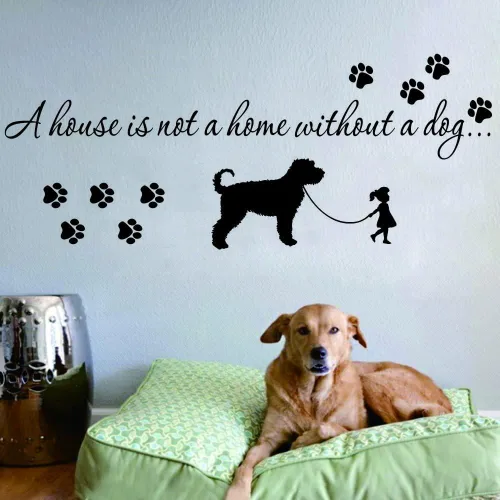 Miniatura 3 de Calcomanía de pared para amantes de los perros, calcomanía de PVC extraíble con bonita cita de mascotas y huellas de patas, palabras de pared