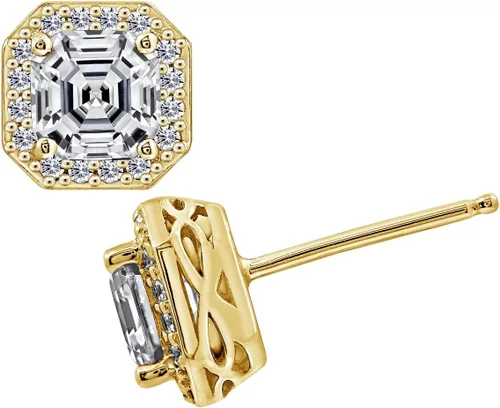 Miniatura 7 de Amazon Essentials Aretes de plata de ley chapados en platino o oro con circonita cúbica de elementos infinitos de corte Asscher