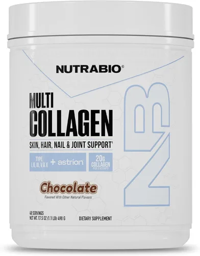 NutraBio Polvo de colágeno múltiple, péptidos de colágeno hidrolizados para cabello y piel brillantes, polvo de colágeno para mujeres y hombres, 45