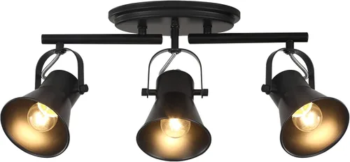 Miniatura 8 de KEESFU Iluminación de pista mini industrial para techo, luces de punto negras para interiores con cabezal de luz ajustable multidireccional, foco
