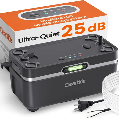 Cleartide - Bomba de condensado para HVAC, ultra silenciosa de 25dB, 1/50 HP 110 GPH, 100-240V, bomba automática de extracción de condensado con