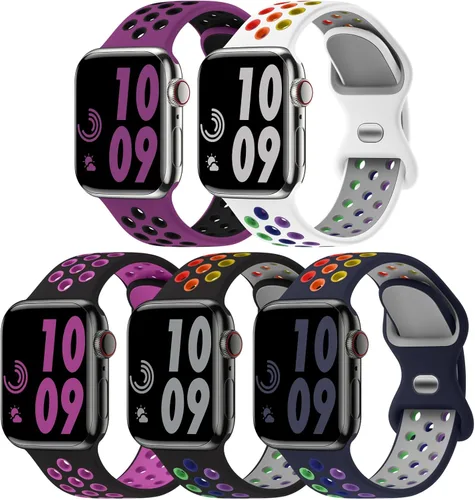 Miniatura 13 de 5 Pack de Correas Deportivas Compatibles con Apple Watch de 44mm 45mm 46mm 42mm 41mm 40mm 38mm 49mm para Hombres Mujeres, Correa de Muñeca