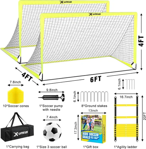 Miniatura 2 de Kids Soccer Goals for Backyard Set of 2, 4 x 3 ft/6 x 4 Toddler Soccer Goal Training Equipment with Soccer Ball, Cones, Pop Up Soccer Net for Kids