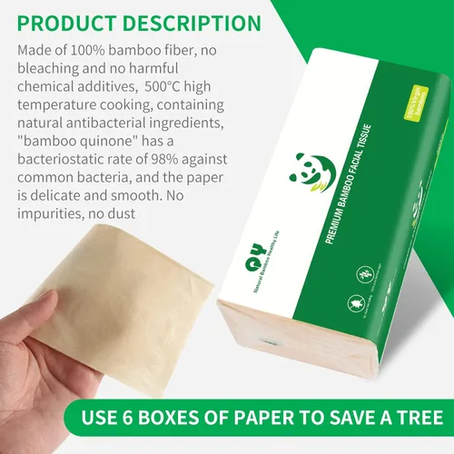 Miniatura 5 de Pañuelos faciales de bambú suaves y duraderos, papel facial natural sin blanquear de 3 capas, uso seco o húmedo, 12 paquetes