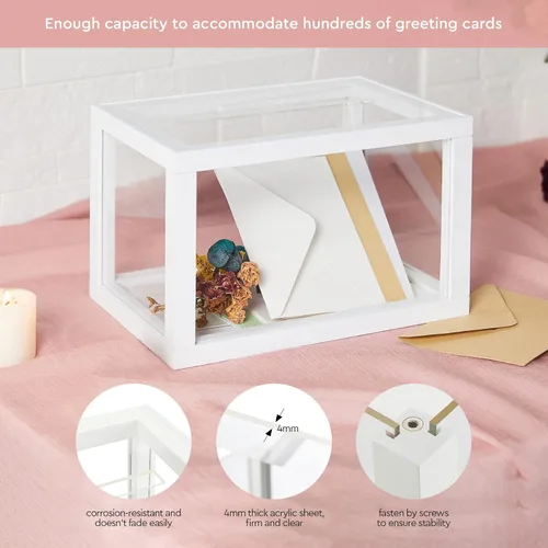 Miniatura 4 de AW BRIDAL Caja de tarjetas de boda de acrílico para recepción, 10.5 x 7 x 7 pulgadas, caja de regalo de vidrio transparente para cumpleaños, fiesta