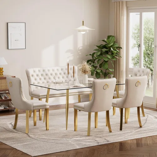 Miniatura 143 de Baysitone Juego de mesa de comedor de vidrio de 51 pulgadas para 4, juego de 5 piezas moderno de comedor, mesa de cocina rectangular de vidrio con 4