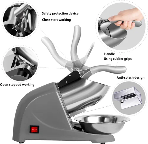Miniatura 4 de Máquina trituradora de hielo de acero inoxidable de 4 cuchillas para evitar salpicaduras, 200 libras/hora con bandeja de hielo para uso doméstico