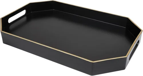 Miniatura 21 de Bandeja decorativa redonda negra con asas, bandeja versátil de 13 pulgadas para mesa de café, otomana, ideal para servir, exhibir y organizar