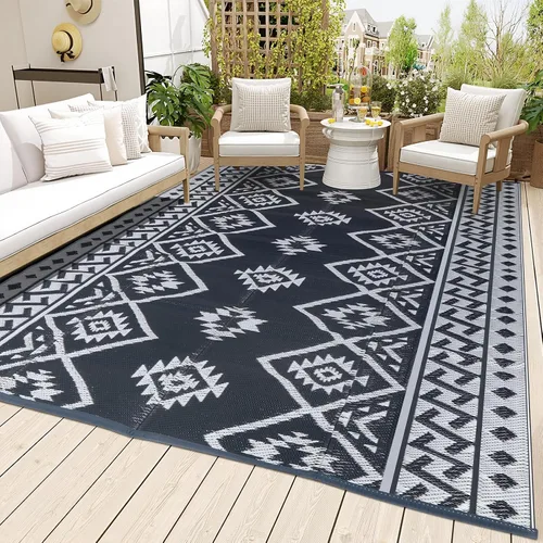 Miniatura 10 de LILIOFFIC Alfombra de exterior para patio, 5 x 8 pies, impermeable, alfombra de plástico para patio, alfombras de campamento reversibles, caravana