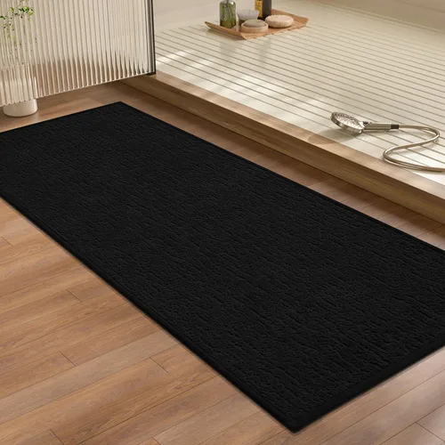 Miniatura 55 de Chakme Juego de 2 alfombras de baño ultrafinas, absorbentes, antideslizantes, lavables a máquina, color negro, 17 x 24 pulgadas / 17 x 30 pulgadas
