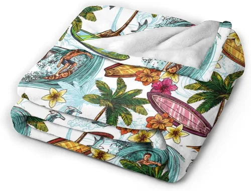 Miniatura 2 de Manta retro con palmeras marinas hawaianas, manta de franela súper suave, cómoda y acogedora, manta ligera para sala de estar y dormitorio, 40 x 30