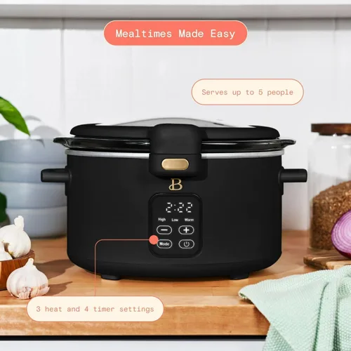 Miniatura 2 de Olla de cocción lenta programable de 4 cuartos con tapa con bisagras, pantalla táctil, múltiples ajustes de calor, ideal para comidas familiares
