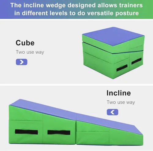 Miniatura 3 de BLKMTY Colchoneta de gimnasia inclinada para niños, 34 x 24 pulgadas, tapete plegable de cuña de queso para niños, tapete de yoga para hacer azul