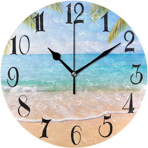 WellLee ZOEO - Reloj de playa con palmeras tropicales hawaianas, pintado, silencioso, sin tictac, redondo, arte para el hogar, dormitorio, sala de
