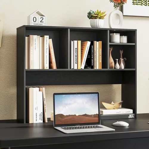 LDAILY Desktop Bookshelf, 2-Tier Office Desk Shelf Organizer Desk Hutch with 4 Shelves, 37’’L Wood Storage Rack Display Shelf for Computer Desk,