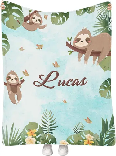 Miniatura 31 de Manta personalizada para niñas con nombre, manta personalizada de perezoso y mariposa, manta de forro polar suave para recién nacidos, baby shower