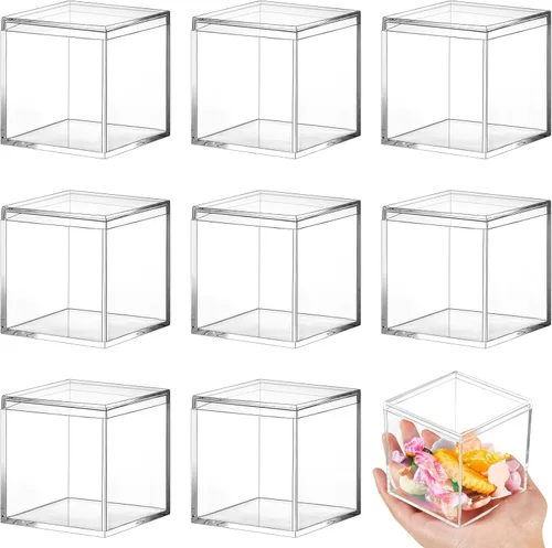 Miniatura 11 de Blulu 8 cajas de acrílico transparente con tapa, caja de almacenamiento de plástico para joyas, mini cubos para dulces y pequeñas joyas, recuerdos
