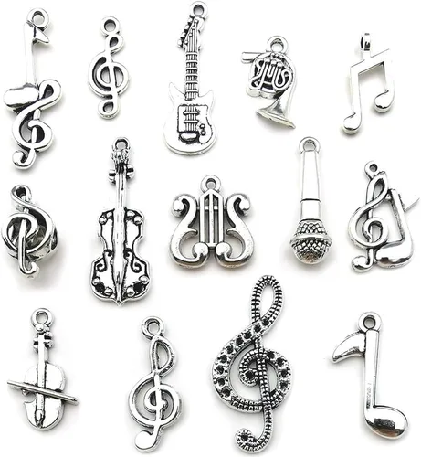 Miniatura 6 de Dijes de metal de música a granel 70 mezclados para hacer joyas, pulsera, collar, colgante, llavero, álbum de recortes, bricolaje