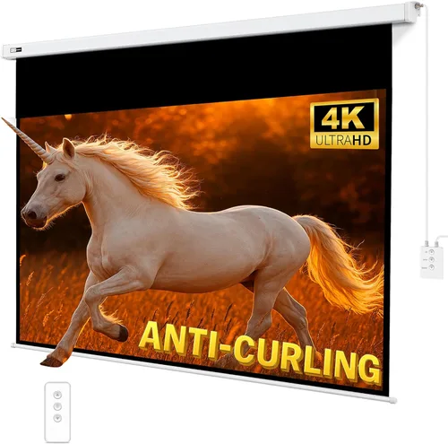 Pantalla de proyector motorizada de SilverMagic - Diseño moderno antiarrugas, pantalla blanca para interiores/exteriores con estuche de aluminio