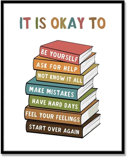 Miniatura 9 de Letreros artísticos de pared para aula, póster con texto en inglés "It's Okay To Feel" para niños, decoración de aprendizaje socioemocional