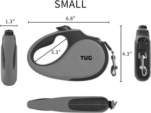 Miniatura 4 de TUG - Correa retráctil 360º para perros, libre de enredos, mango antideslizante, nailon resistente de 16 pies, freno de una sola mano, pausa y Gris