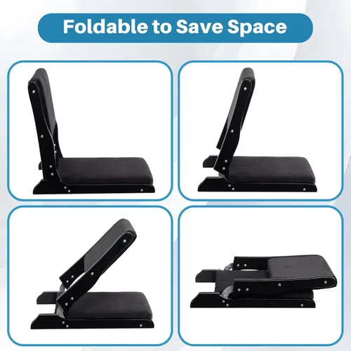 Miniatura 5 de HollyHOME Silla plegable de Tatami, asiento de piso estilo japonés tapizado, respaldo sin patas de madera con cojín, acento de meditación para Negro
