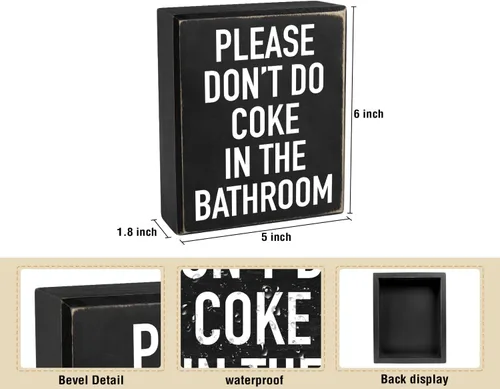 Miniatura 2 de Pigort Letrero de baño de madera divertido, "Por favor, no hagas cocaína" - 5 x 6 x 1.8 PULGADAS