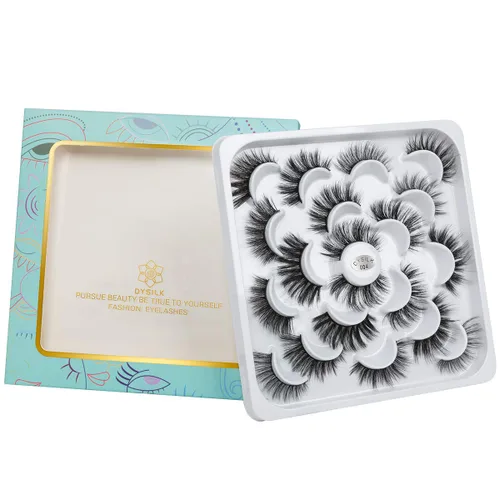 Miniatura 5 de DYSILK - 10 pares de pestañas de visón 6D, pestañas postizas dramáticas de volumen grueso pestañas postizas naturales suaves extensión maquillaje