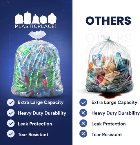 Miniatura 5 de Plasticplace Bolsas de basura transparentes y resistentes de 95-96 galones │ 2 mil │ Bolsas de basura transparentes resistentes │ 61 x 68 pulgadas
