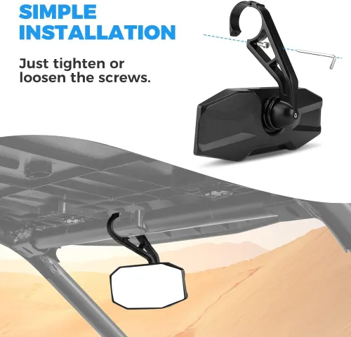 Miniatura 6 de KEMIMOTO Espejo retrovisor UTV compatible con Polaris RZR 900 1000 XP/General 1000 2015-2024 para barra antivuelco de 1.75 pulgadas, espejo