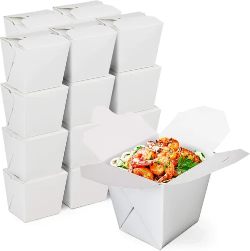 Miniatura 8 de Fit Meal Prep Paquete de 50 cajas chinas para llevar – 32 oz contenedores de alimentos chinos blancos lisos para comidas asiáticas – Cajas de comida
