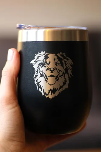 Miniatura 2 de Australian Shepherd Face - Wine Tumbler Glass with Sliding Lid - Stainless Steel Insulated Mug - Unique Dog Themed Decor and Gifts for Moms & Dads