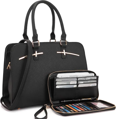 Miniatura 11 de Carteras para mujeres, bolso cartera monedero tote bandolera hobo con asa superior tipo satchel, juego de carteras de 2 piezas con 3 compartimentos