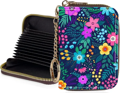 Miniatura 12 de Tarjetero de crédito para mujer, pequeña cartera RFID con cierre de llavero, bonita cartera de piel sintética, Huellas de patas en blanco y negro