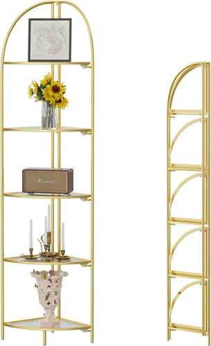 Miniatura 8 de Crofy Estante esquinero plegable de 3 niveles, soporte de esquina de metal para plantas con marco negro y estantes negros, estante de exhibición